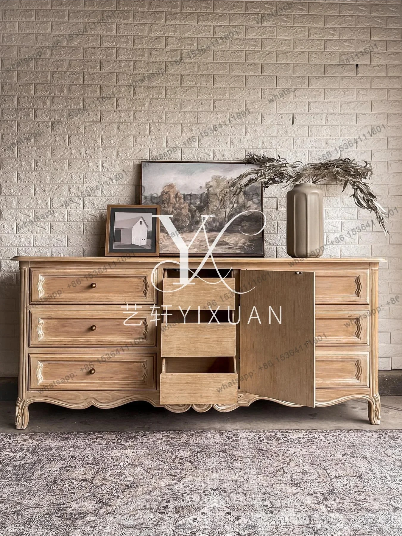 

yj21 American retro solid wood dining side cabinet French living room decoration storage chest furniture customization