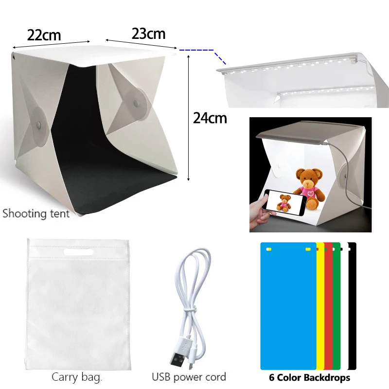 Gấp Gọn Lightbox 20Cm Di Động Chụp Ảnh Đèn LED Chụp Ảnh Phòng Thu Lều LED Softbox Nền Bộ USB Mini Hộp Dành Cho Máy Ảnh DSLR camera