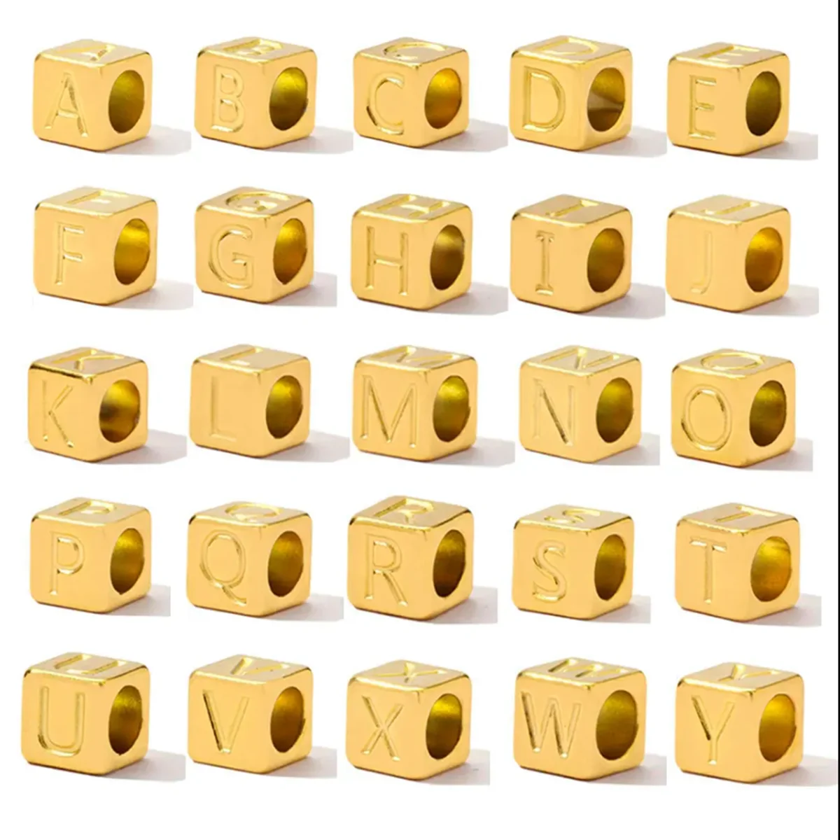 10 قطعة/الوحدة مربع الأبجدية الخرز الفولاذ المقاوم للصدأ كابيتال الحفرة الكبيرة حبة DIY بها بنفسك صنع المجوهرات القلائد القرط الإكسسوار 7*7 مللي متر