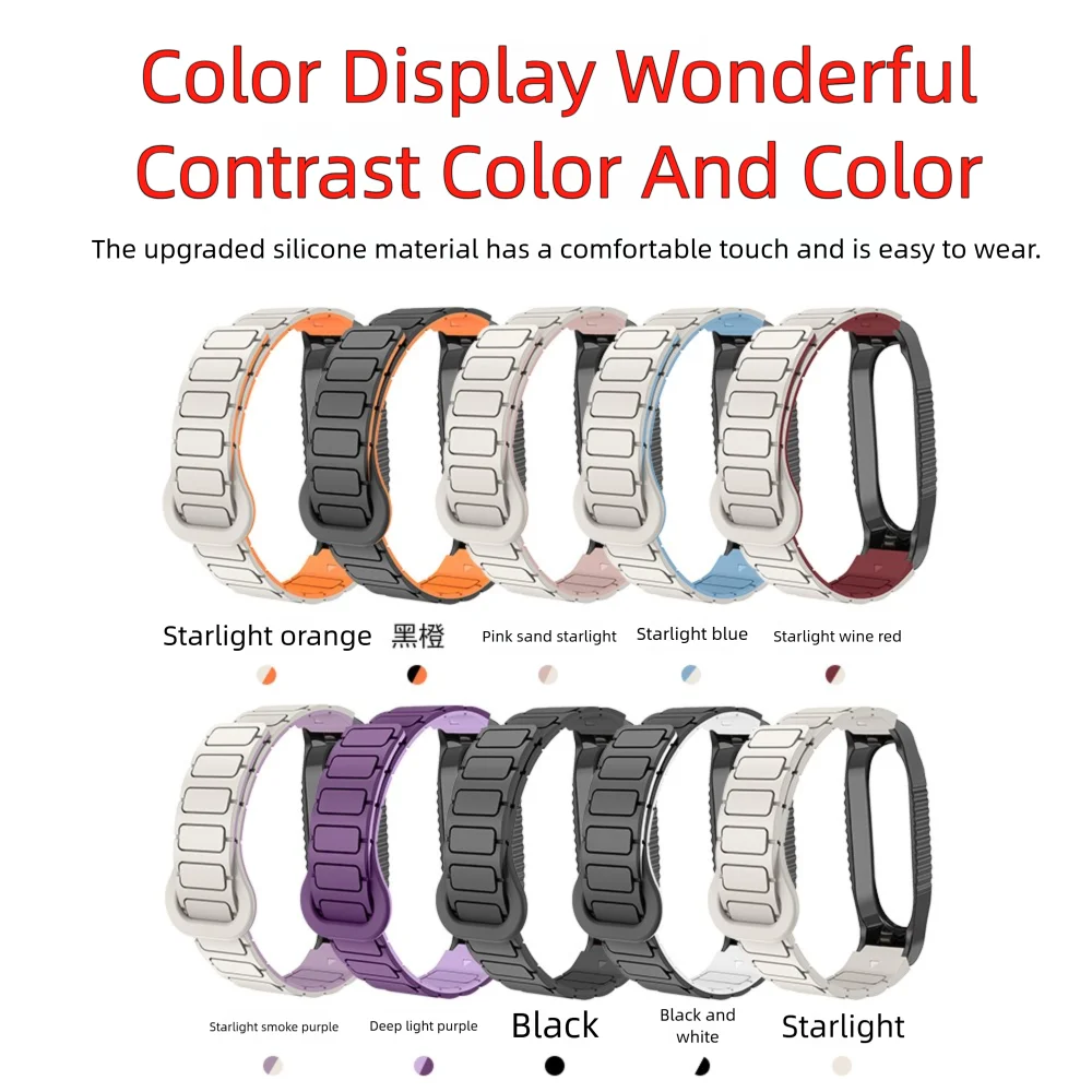 حزام حلقة ساعة مغناطيسي لـ Xiaomi Mi Band 3/4/5/6/7/8 نمط درع صديق للبشرة من السيليكون سريع الإصدار رياضي للرجال والنساء