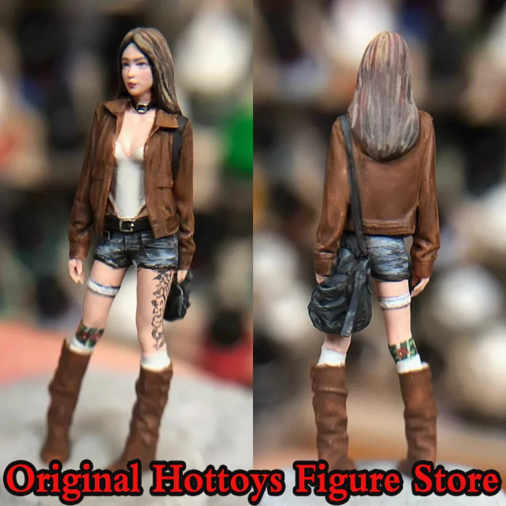 

1/64 Scale Female Soldier Brown Leather Jacket Girl Mini Painting Sculpture Full Set About 2.7cm Action Figure Model Collecion
