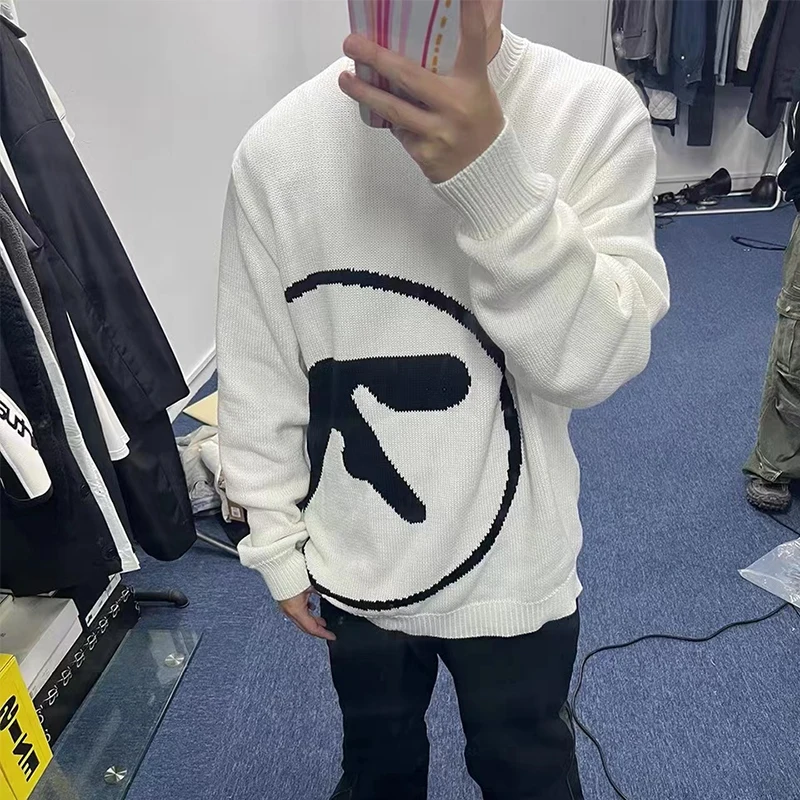 Men\'s Sweater Aphex Twin Knit Winter Oversized Vintage Long Sleeve Tops Jumper Pullover Y2k Streetwear Graphic Fashion Clothing