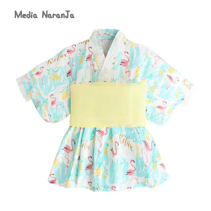 Spring Summer  Autumn New Kimono Printing Pattern Bathrobe Dress Japanese Girls\' Dress