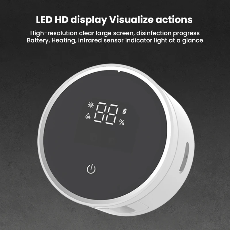 Esterilizador y Secador de Cepillos de Dientes con Sensor Automático UVC, Pantalla LED, Soporte Intercambiable para 1/2 Cepillos y Maquinilla de Afeitar, Montaje en Pared Sin Perforaciones