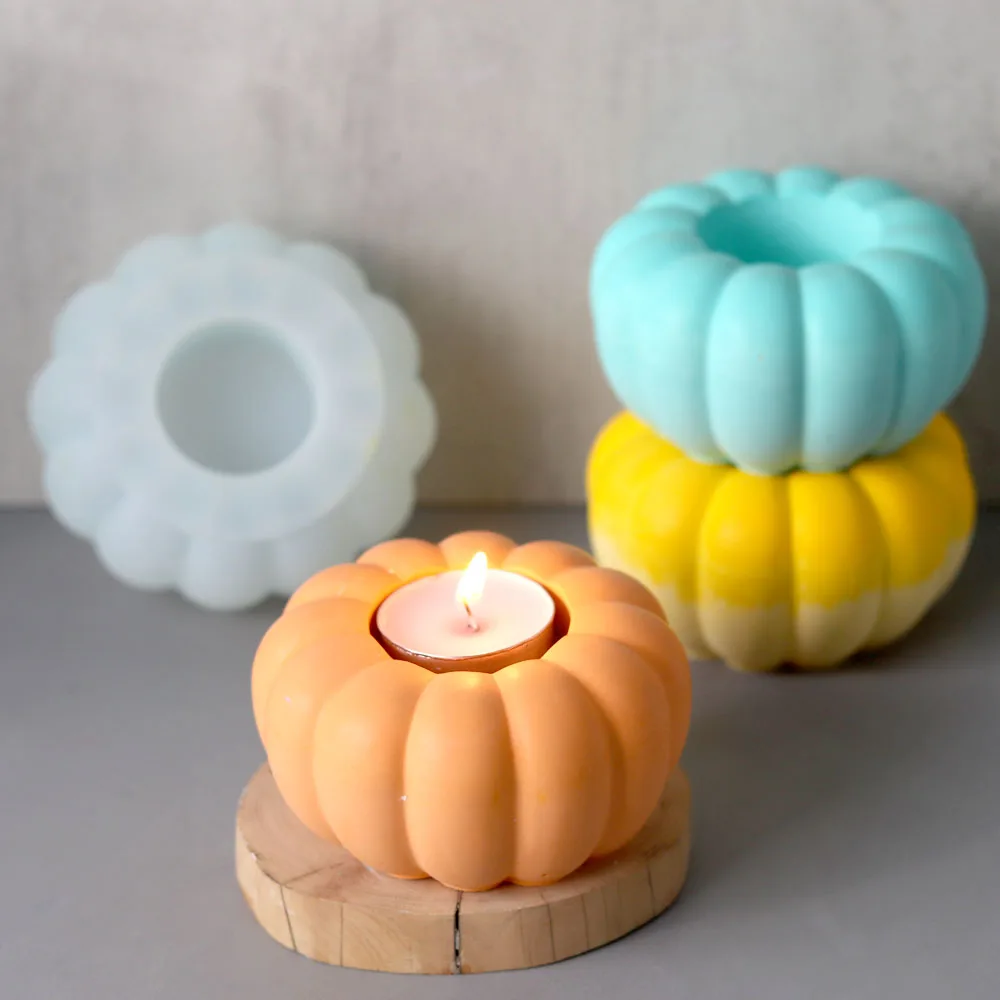 3D Pumpkin Candlestick Silicone Mold DIY Halloween Ornament Making Plaster Epoxy Resin Casting Molds Home Decor Craft Gifts