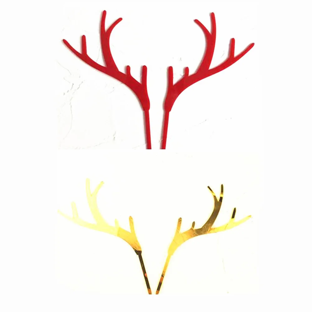 

7 Pairs Christmas Tree Cake Decorations Deer Antler Card Insert Antlers