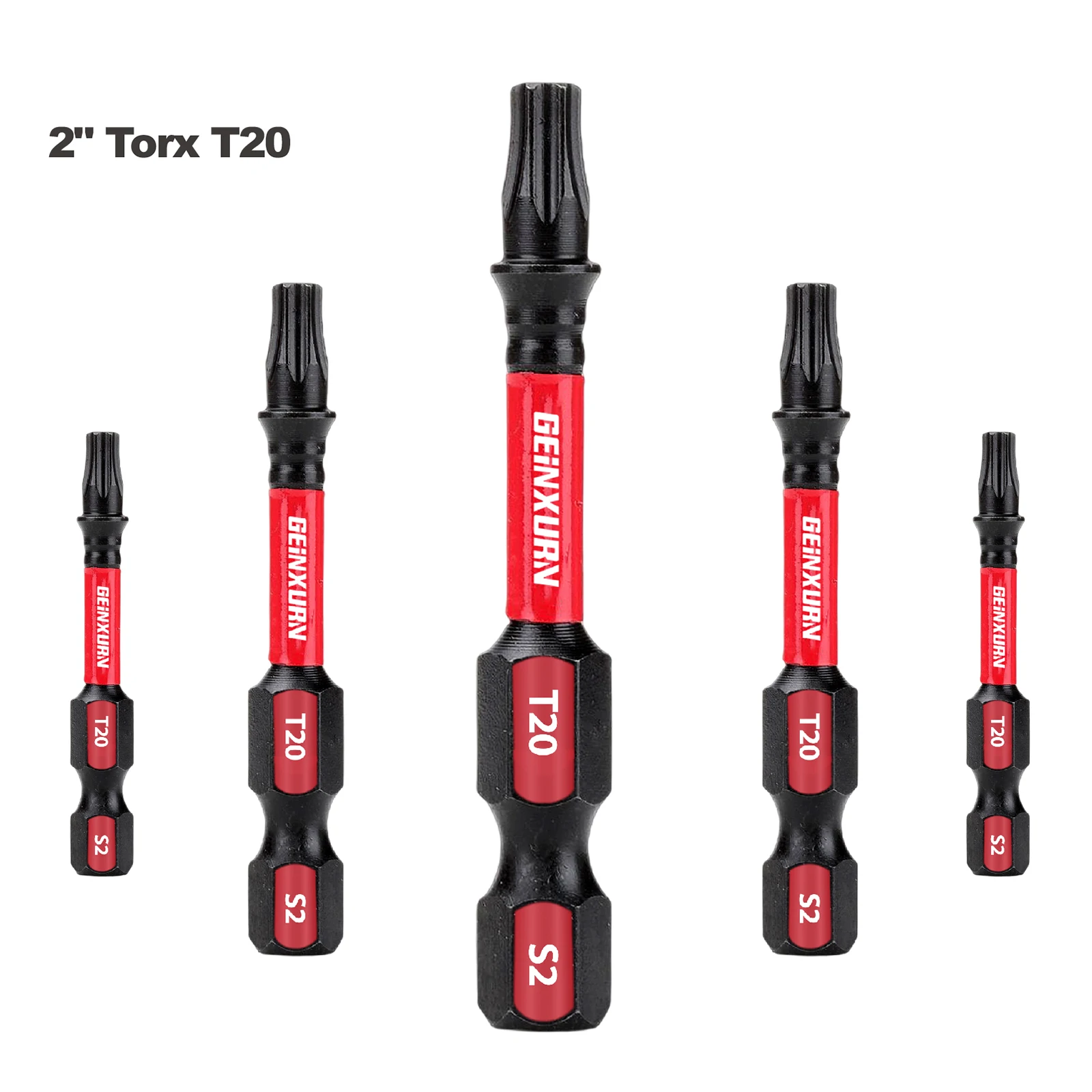 GEINXURN T20 2 In. Uderzenie Tough Magnetic # 20 bitów Torx Head Power Bits, zestaw końcówek wkrętakowych T20 ze stali stopowej S2