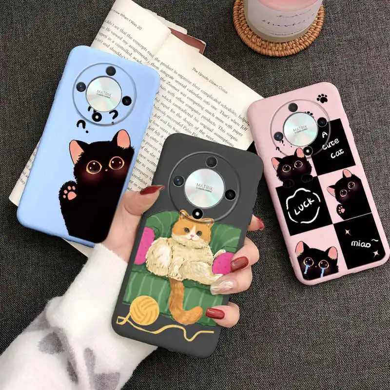 Cartoon Case For Huawei Mate 20 Lite 20 Nova 8i Honor 50 Lite Magic5 6 7 LITE 5G X9c X9A X9B Cute Balck Cat Cover Soft TPU Shell