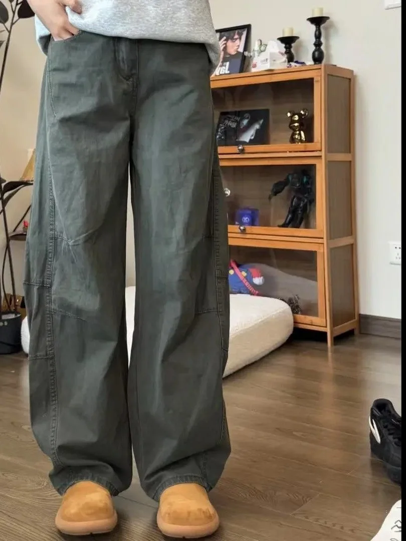 

Повседневные брюки из чистого хлопка в стиле милитари, мужские и женские весенне-осенние мешковатые брюки для отдыха, американские широкие длинные брюки