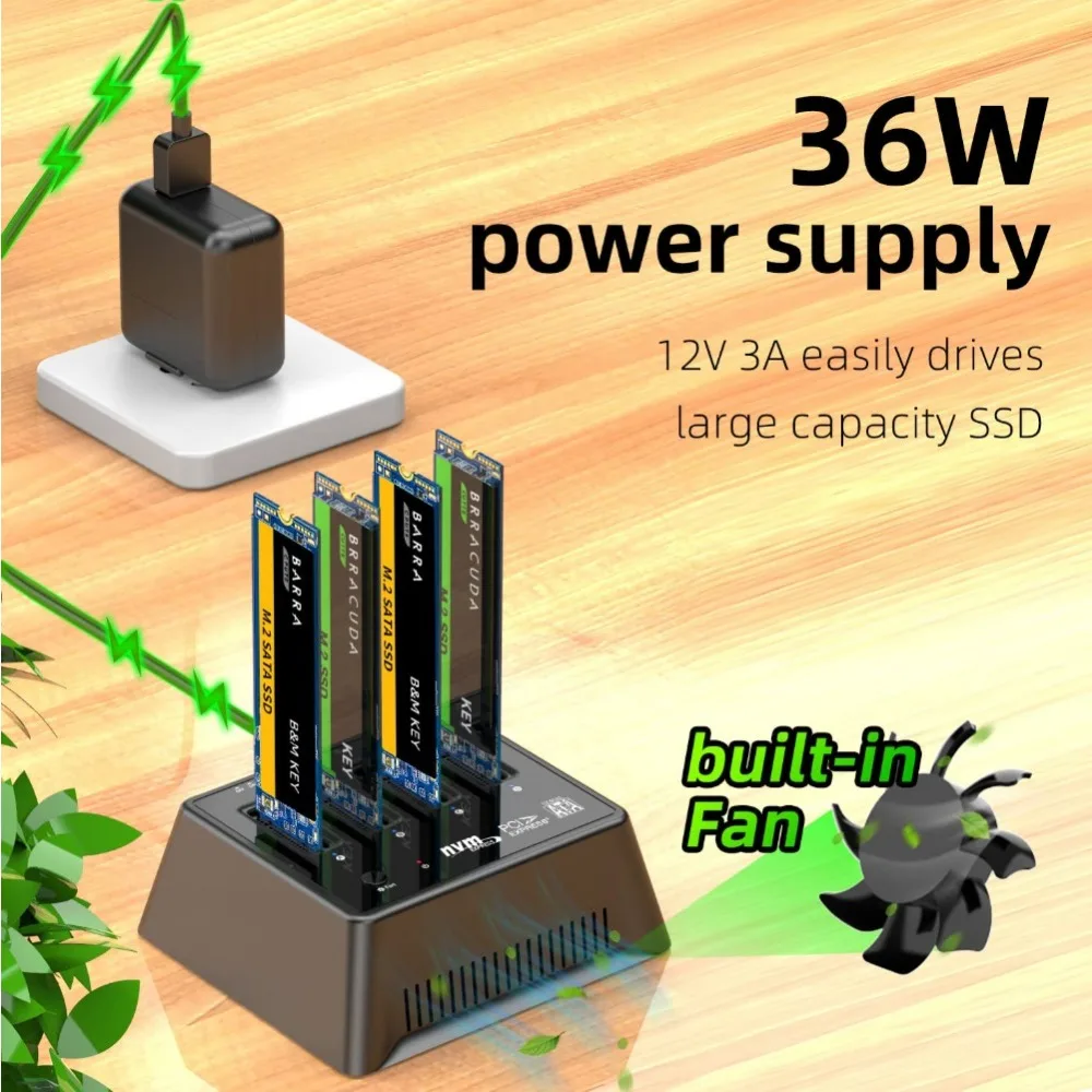 MAIWO-حاوية قرص صلب خارجية مع مروحة تبريد ، محول محطة إرساء ، قراءة وكتابة ، M.2 vme SATA إلى USB ، 10GBps ، 4 Bay