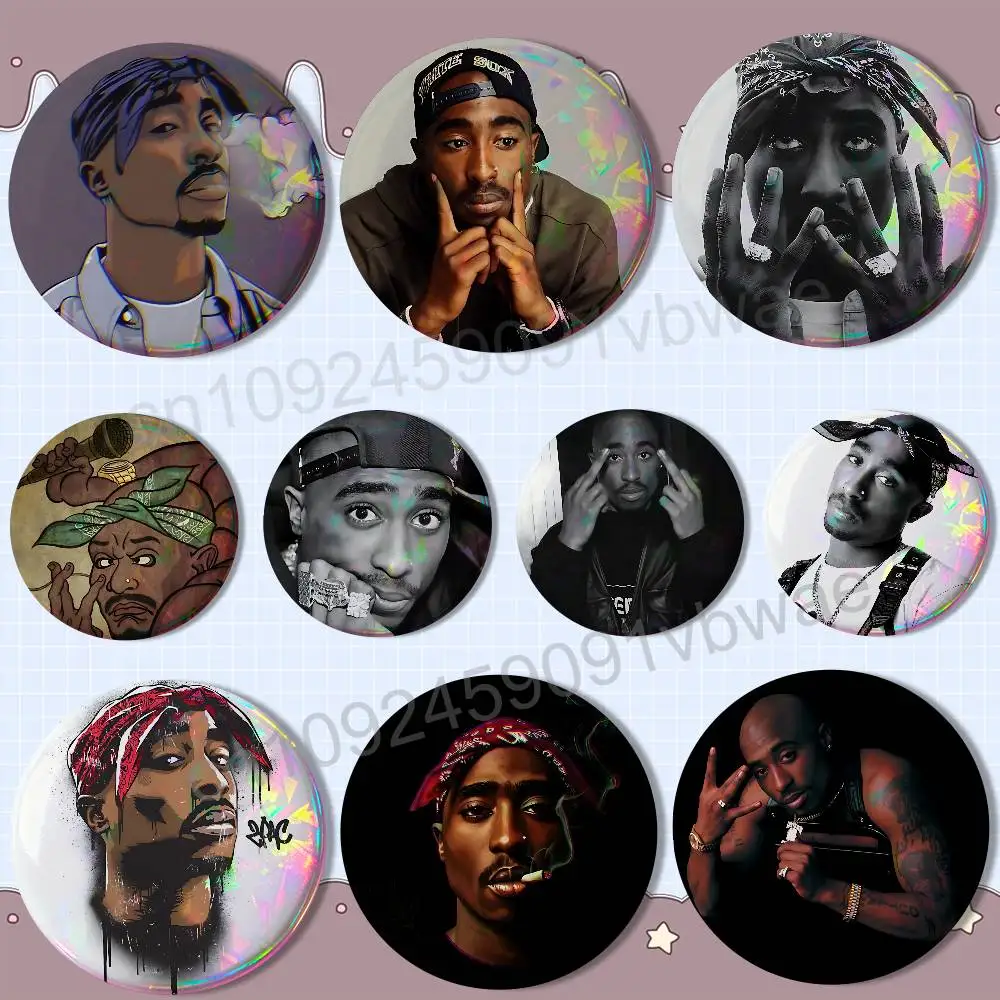 

All Eyez on Me 2Pac Makaveli Round Exquisite Badge Brooches Creative Pins For Clothes Hat Backpack Gift Accessories