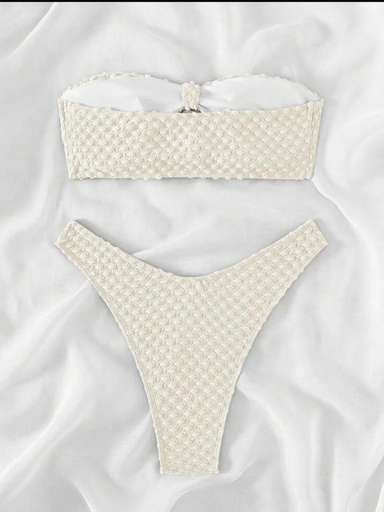 

AOTVOTEE Women Sexy Backless Strapless Bikini 2 Piece Set Solid Split Swimsuit Beach Bikinis 2025 New Summer Swimwear Bikini Set