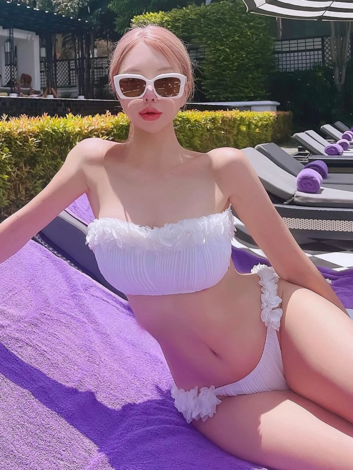 

Sexy Bikini Swimsuit Women's Separate e Strapl 3D Flower Print Hot Girl Hot Spring Vaion Sanya Swimsuit