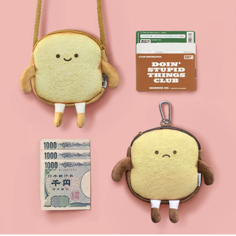 Bolso de hombro de felpa creativo para pan tostado, monedero para niñas, tarjetero, bolsos de dibujos animados bonitos e informales para mujer, bolso cruzado de almacenamiento