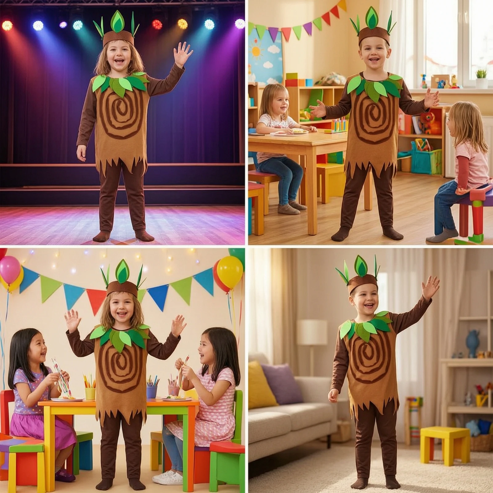Tree Costume with Headpiece Leafy Tree Costume Apparel Full-Length for All Genders for Children, School Plays, Halloween
