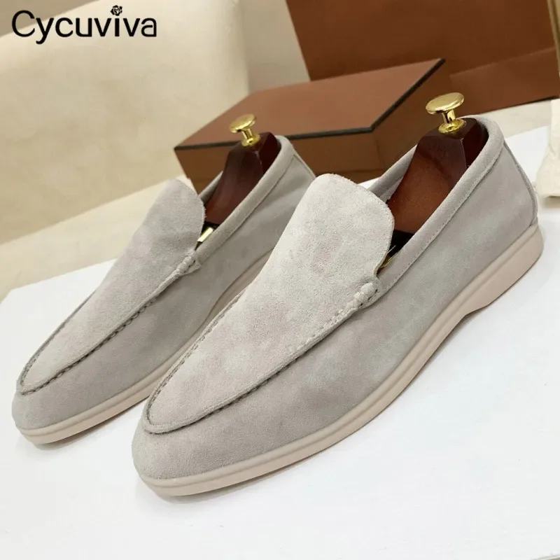 2023 Hot Sale Unisex Flat Causal Shoes Cow Suede Loafers Women Slip On Summer Walk Mules Brand Dress Shoes For Men Size 46