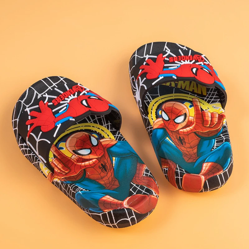 Disney Kids Slippers for Boys Summer Beach Indoor Slippers Cartoon Spiderman Home Soft Non-Slip Children Slippers Garden Shoes