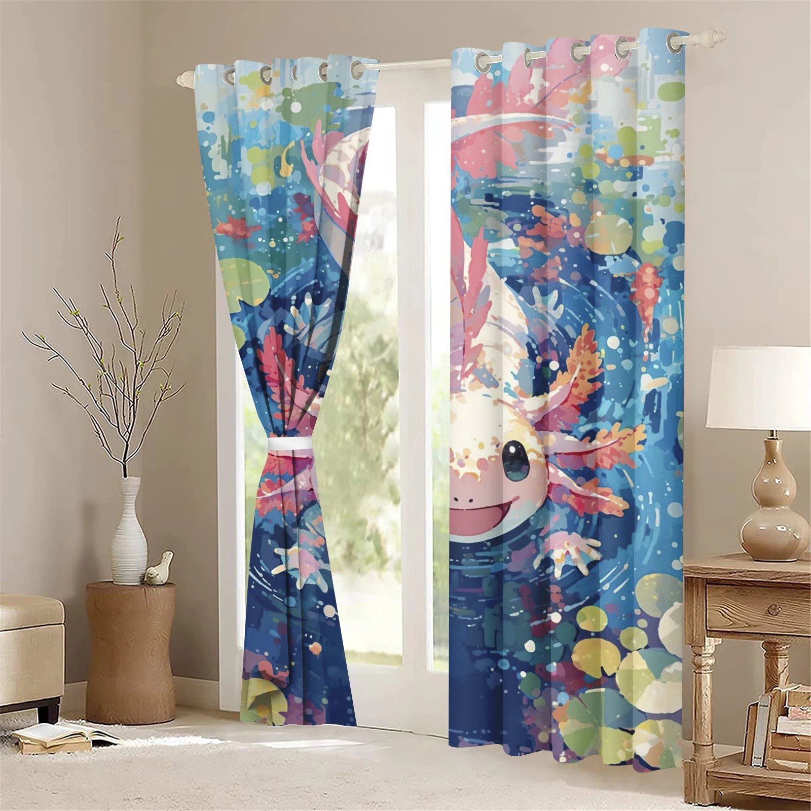 Cute Axolotl Printed Home Cartoon Curtain Cute Printing Curtains Living Room Bedroom Heat and Sun Protection