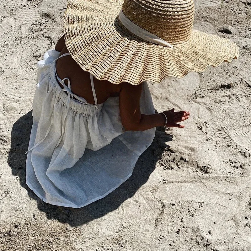 Personality Girl Big Brim Sun Hat Shell Strap Decorative Wheat Straw Straw Hat Large Wavy Wheat Straw Streamer Beach Straw Hat