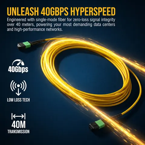 40G MPO/PC Single-Mode Fiber Patch Cable, 12 Cores APC/UPC Female to Female, Type B Flat Head, 1/3M Optical Cable