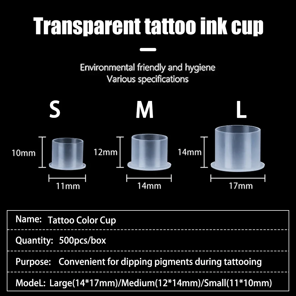 100/500PCS Disposable Tattoo Ink Caps S/M/L/XL Tattoo Ink Cups with Base Clear Plastic Pigment Permanent Makeup Container