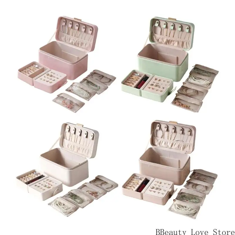

Compact Travels Jewelry Case With Layered Interior Jewelry Storage Box For Necklace Earring Protections & Organization