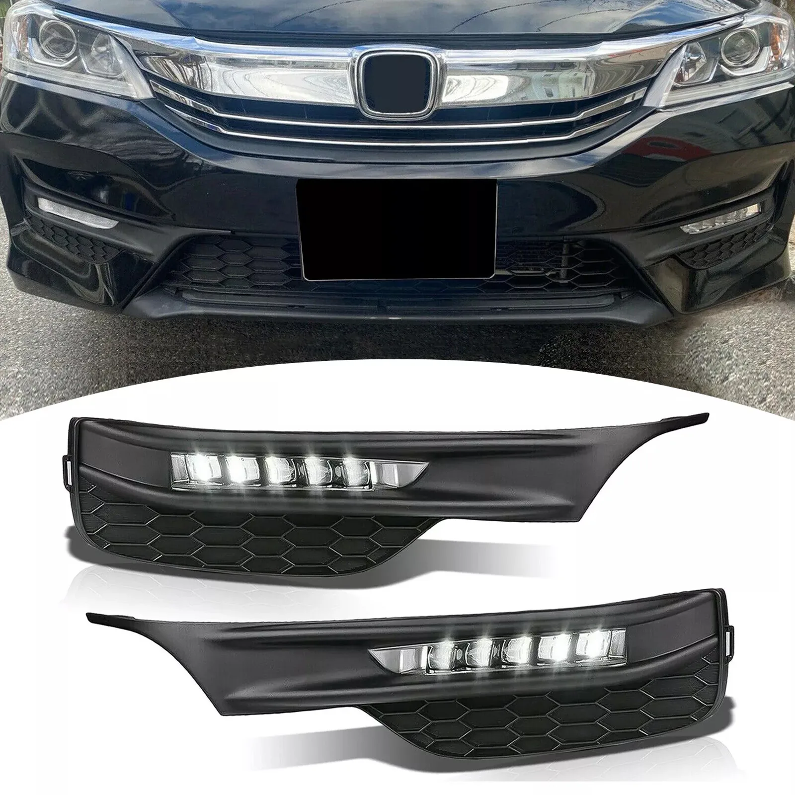 

Fit 2016-2017 Honda Accord Seden 4DR Front Bumper DRL Fog Lights Lamps
