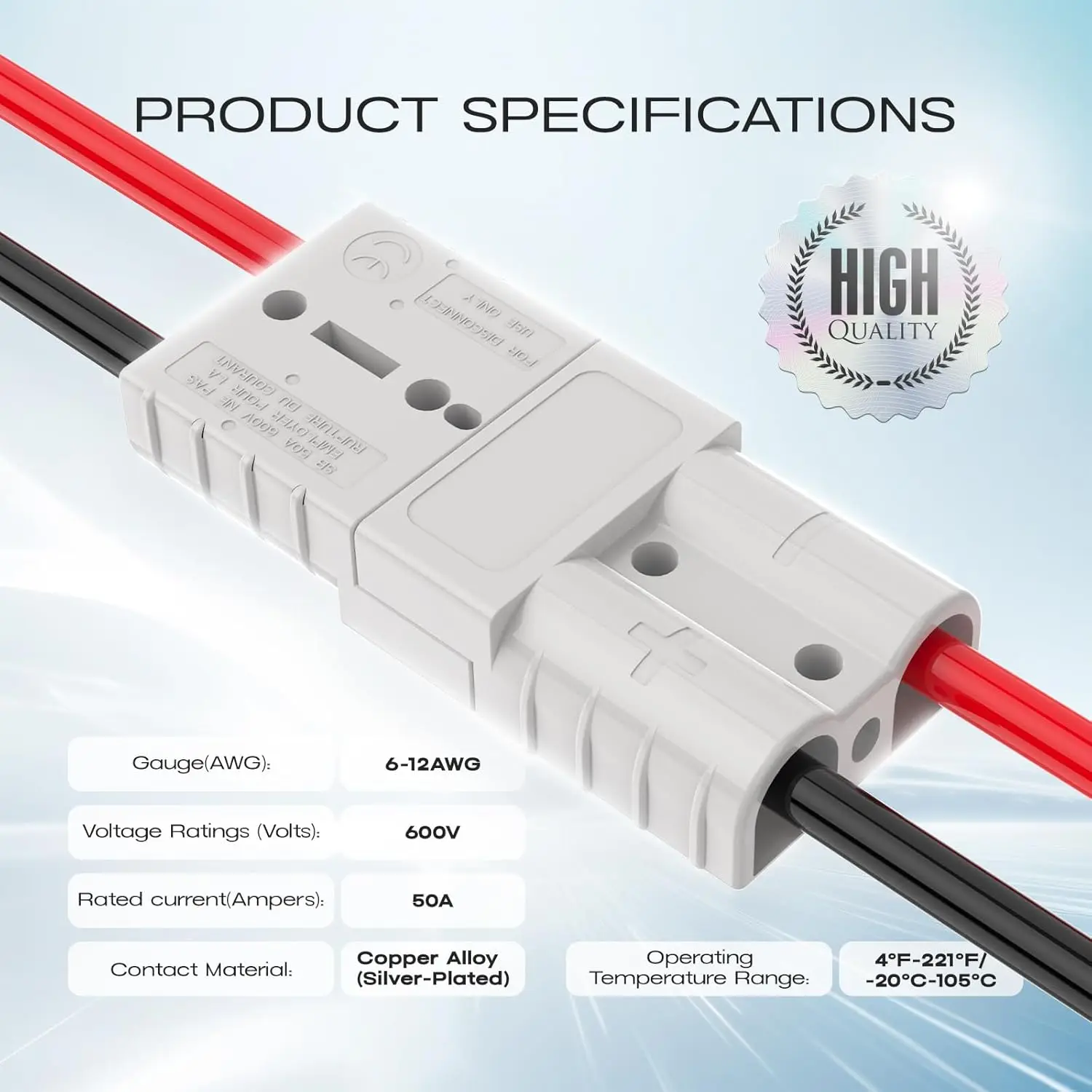 أندرسون موصل 50A-600 فولت رمادي 2 قطعة بطارية الاتصال السريع قطع البطارية موصل سريع سلك تسخير التوصيل عدة