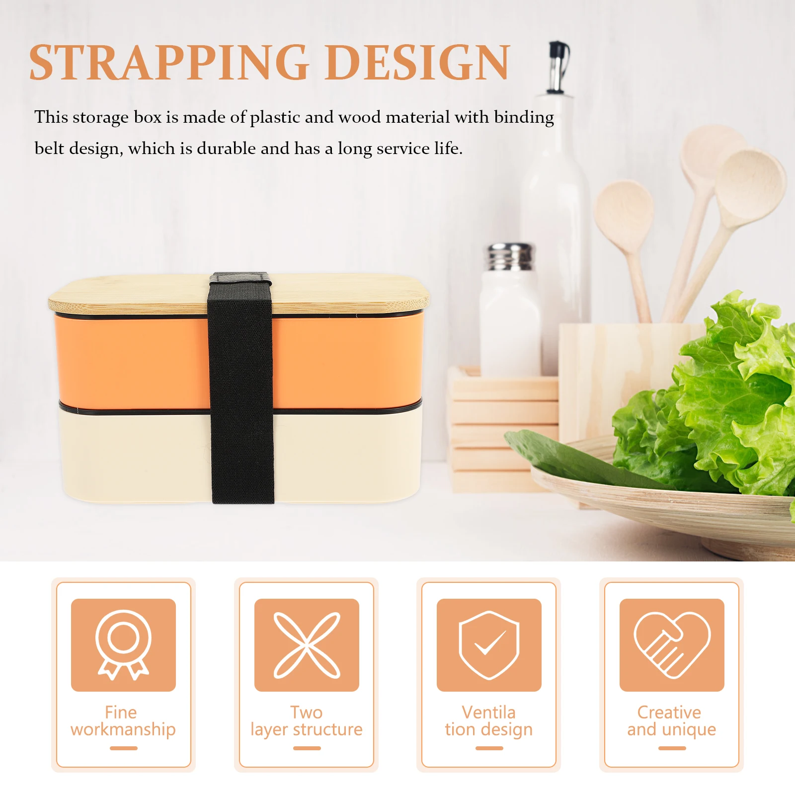 

Double Layer Wooden Lid Lunch Box Bento Container Microwave Safe Dishwasher Food Storage Case Plastic Wood High Grade No Odor