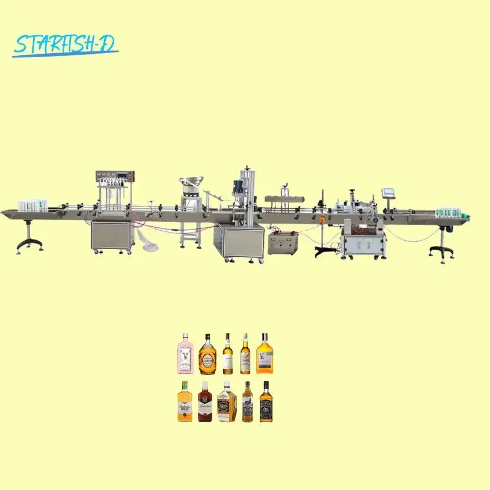 8 Head Drink Wine Liquid Bottle Filling Machine Capping Screw Aluminum Foil Sealing Round Bbottle Labeling Production Line