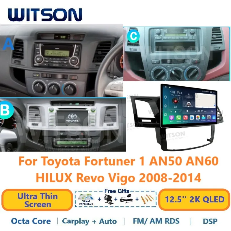 

WITSON 2K QLED Android 12.5" Car Radio Multimedia for Toyota Fortuner AN50 HILUX Revo Vigo 2008-2014 CarPlay DSP Auto Stereo