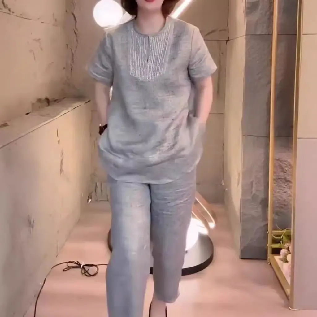 

Big Love Meiyuan Women's Slimming Two-Piece Set Casual Fashion Look Age-Reducing Suit for Summer