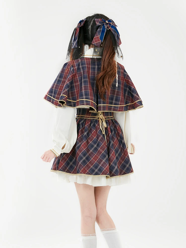 Song-Promotion Costume Lolita Girl Womens Long Sleeve Shirt Plaid Short Cape Coat Skirt Team Skirt Suit JK Uniform Stage Outfits