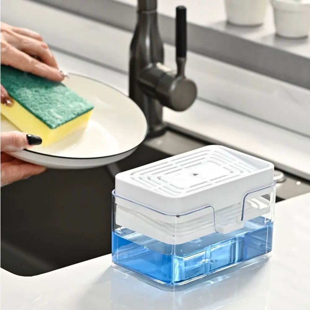 

Press Type Sink Drain Soap Dispenser Multi-functional Sponge Holder Kitchen Detergent Container Space Saving Leak-proof