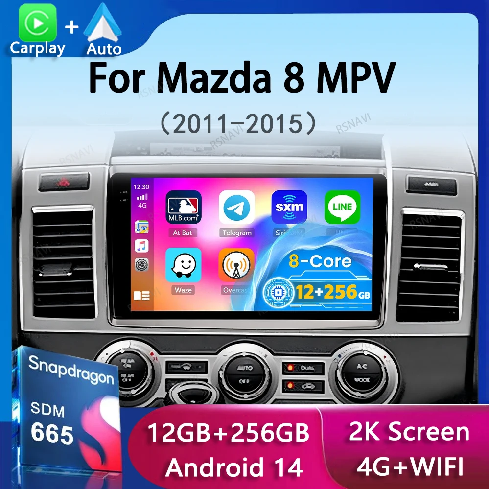 Android 14 Auto Carplay For Mazda 8 Mazda8 MPV 2011 2012 2013 2014 2015 Car Radio Navigation Multimedia Player Head Unit Stereo