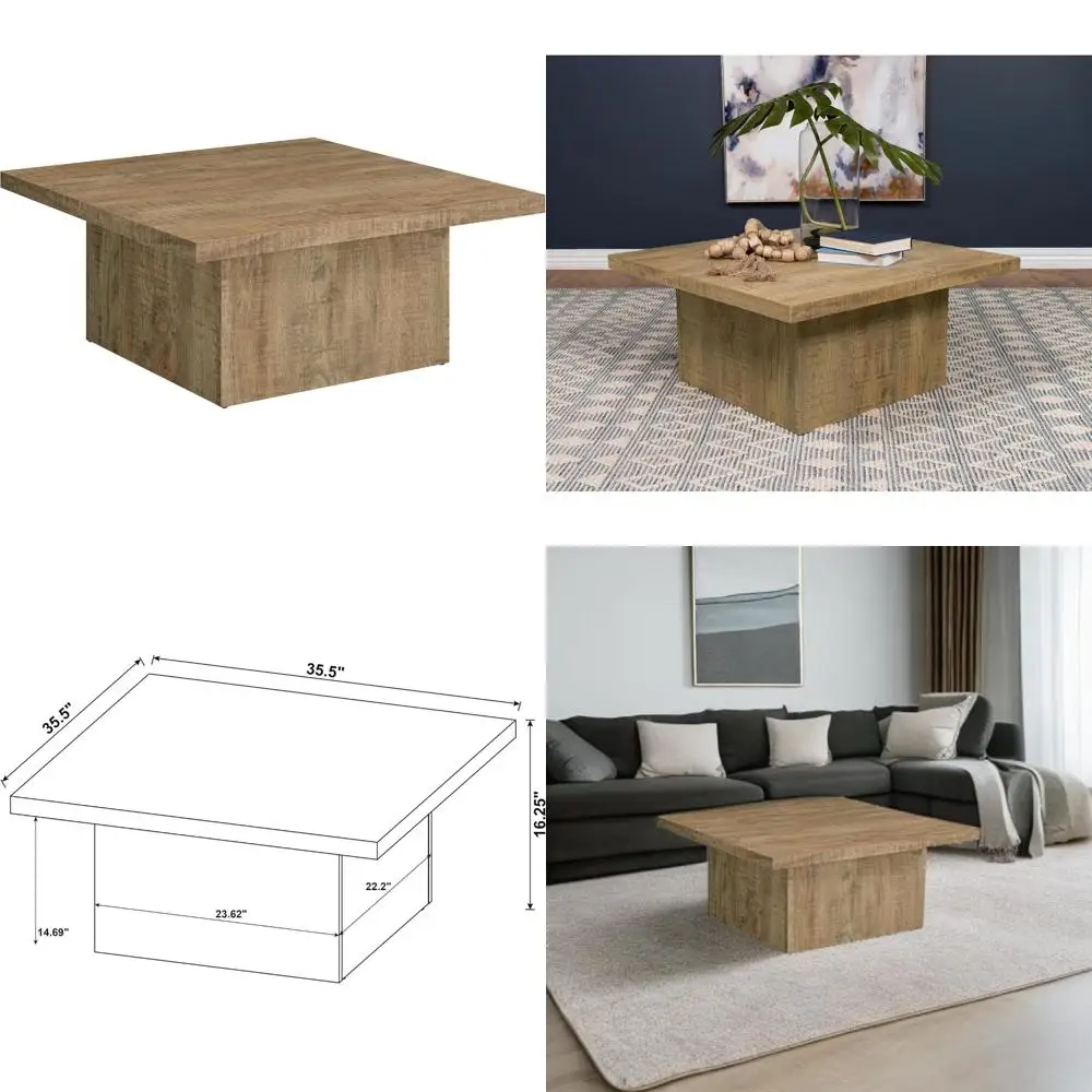 Rustykalny, ekologiczny stolik koktajlowy z drewna ekologicznego, laminowany, kwadratowy, do salonu, z wykończeniem imitującym fornir.