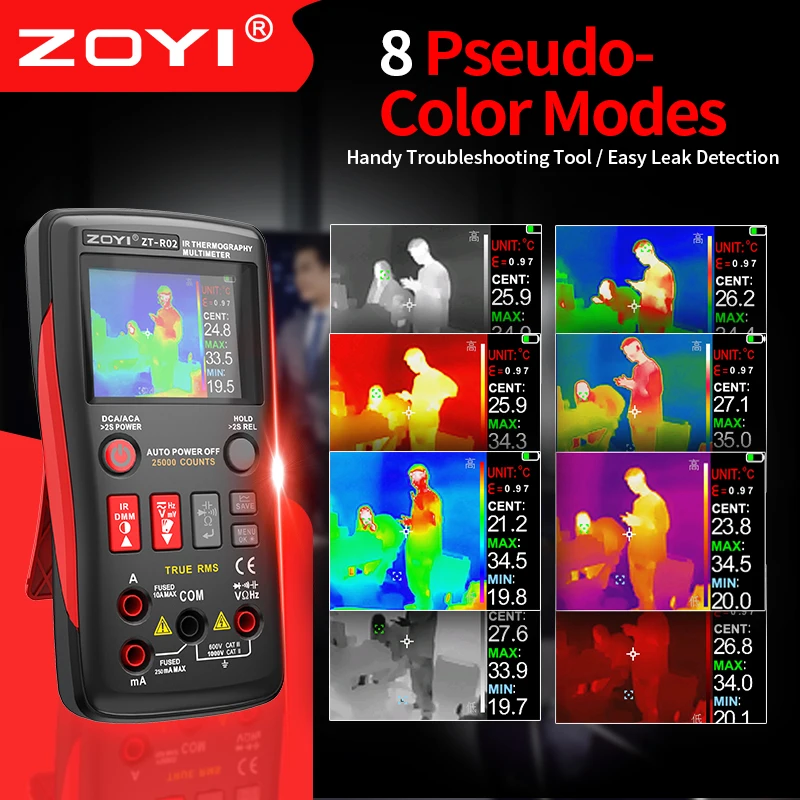 

ZOYI R02 Thermal Camera for Water Pipe Leakage & Power Inspection, 240*240 Handheld Infrared Imager + High-Precision Multimeter