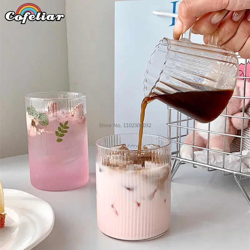 Japanese Striped Transparent Glass Water Cup Home Net Celebrity Ins Drinking Juice Cup Wine Glasses Birthday Gift 150/300/420ml