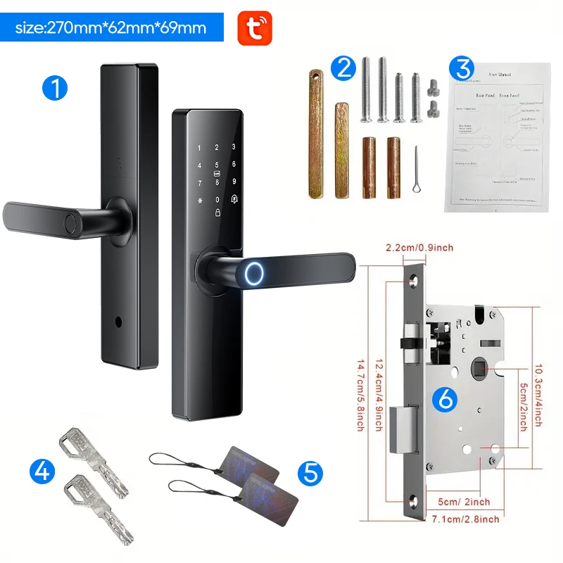 Tuya wifi digital eletrônico inteligente fechadura da porta com impressão digital cartão inteligente senha chave desbloquear segurança avançada e