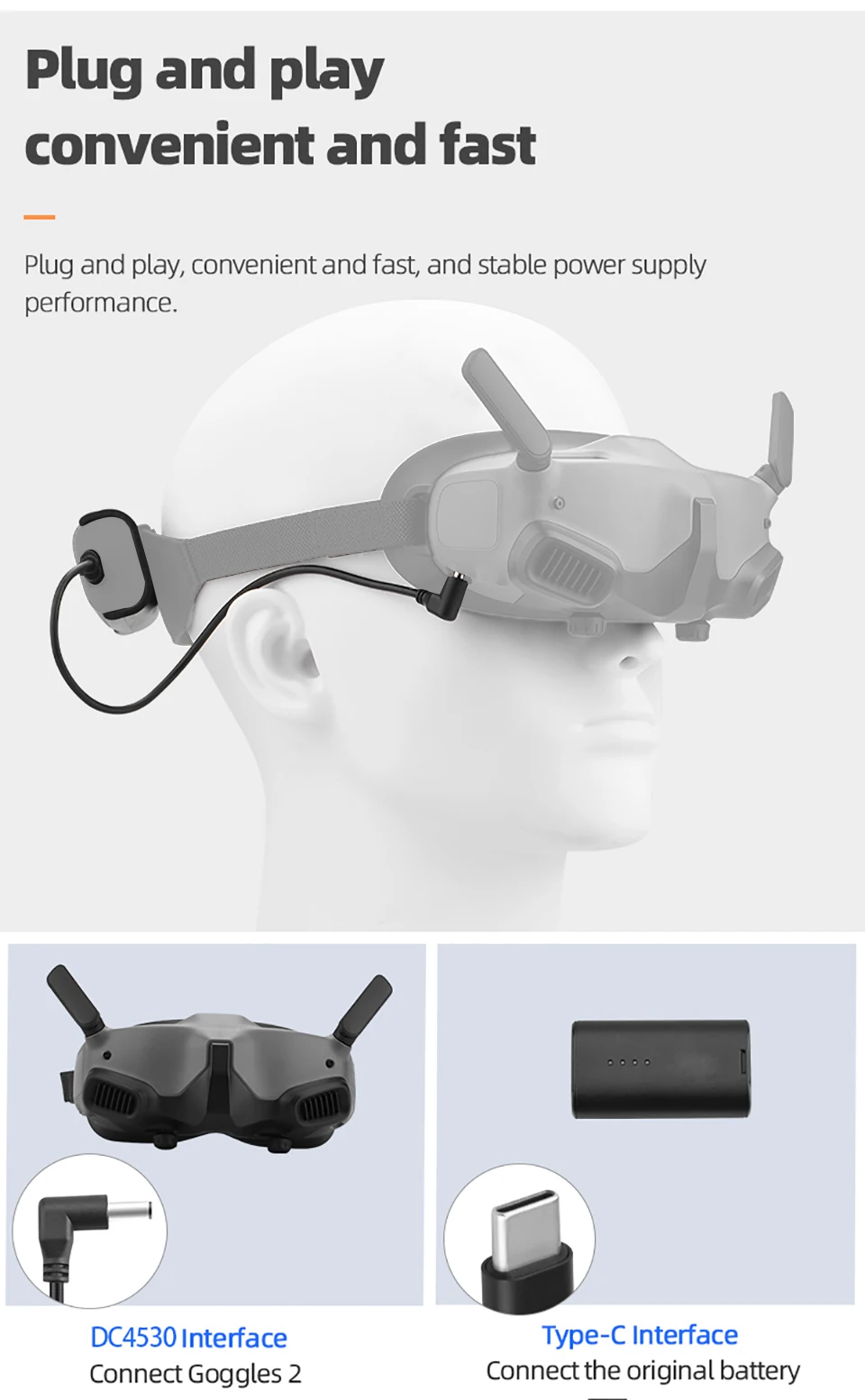 Tragbares Stromladekabel für DJI Goggles 2, Flugbrille, Stromversorgungsleitung + Rückclip für DJI Avata Drohnen-Akkuhalter – Detail 7