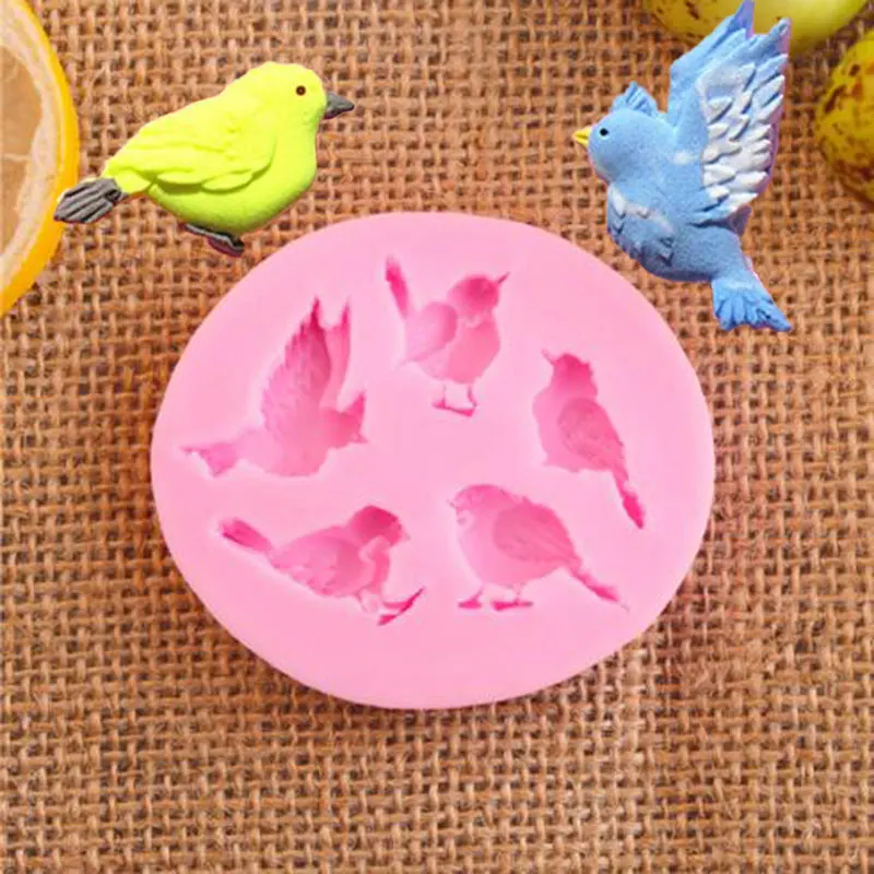 New Design 5 Birds Shape Silicone Chocolate Cake Mold 3D Cute Tools Fondant Decorating Modelling Tools Candy Polymer Clay Moulds