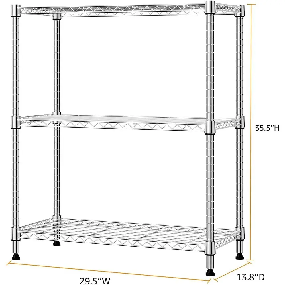 Estante de arame metálico de 3 camadas - cromada, 13,8 P x 29,5 L x 35,5 H, para lavanderia, cozinha, despensa e armazenamento
