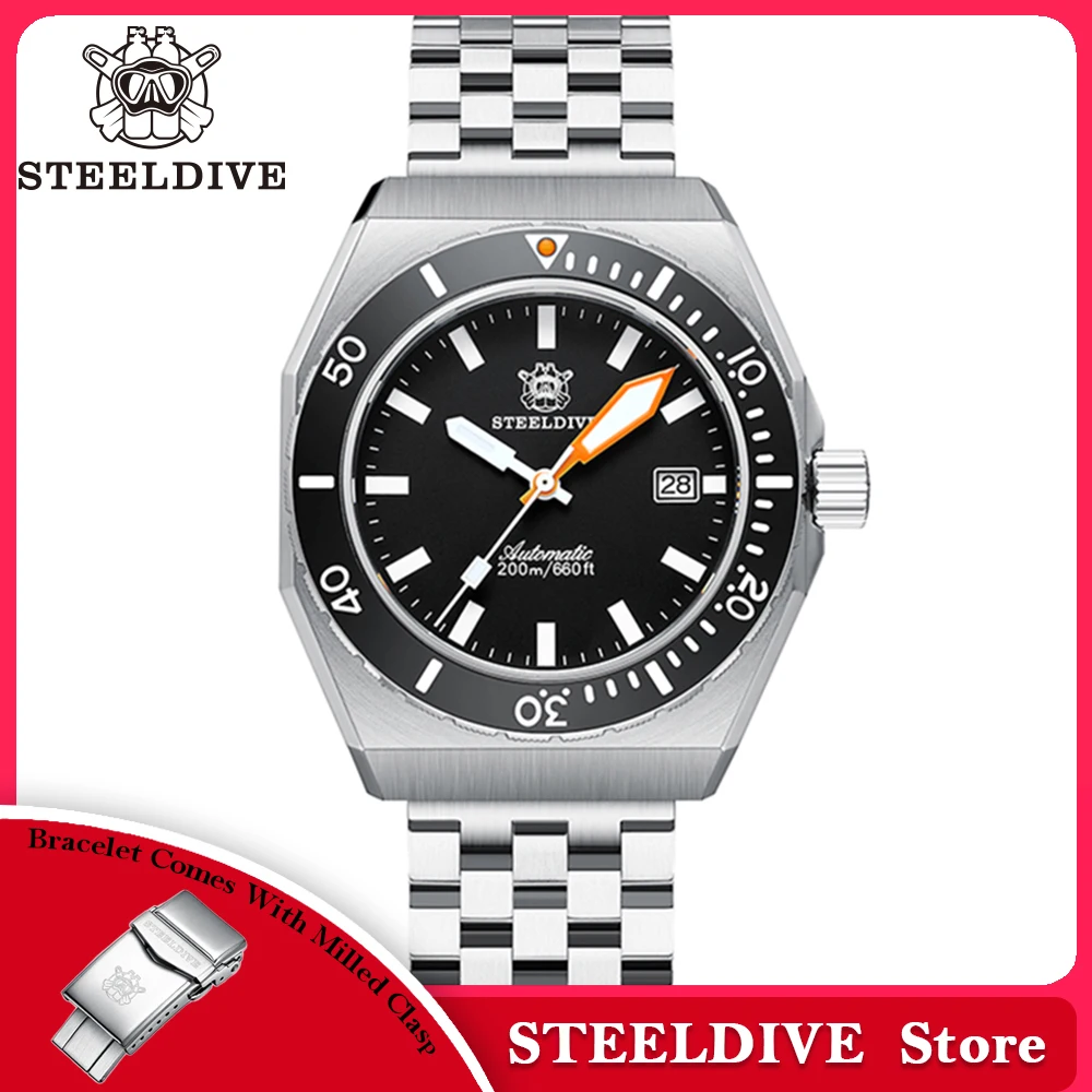 STEELDIVE Brand SD1963 New Arrival Black Dial Ceramic Bezel 200M Waterproof NH35 Automatic Mechanical Mens Dive Watches Reloj