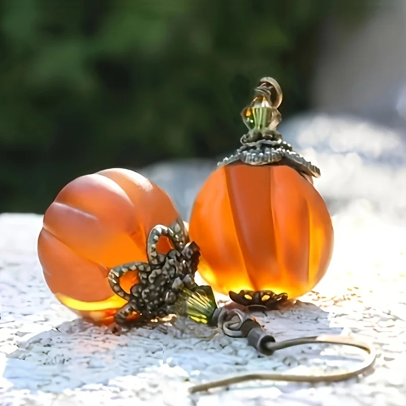 2 Pcs Pumpkin Design Dangle Earrings Retro Simple Style Alloy Jewelry Trendy Holiday Earrings