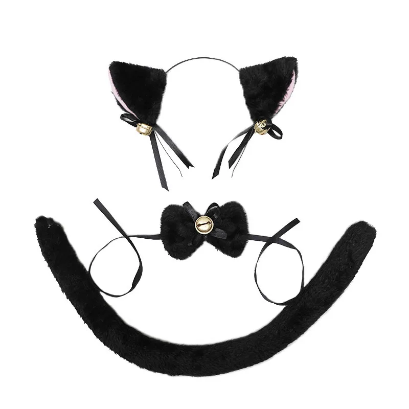 Kat Oren Hoofdband met Lint Bell Staart Kraag Lolita Pluche Harige Party voor Vrouwen Meisje Anime Cosplay Kostuum Halloween