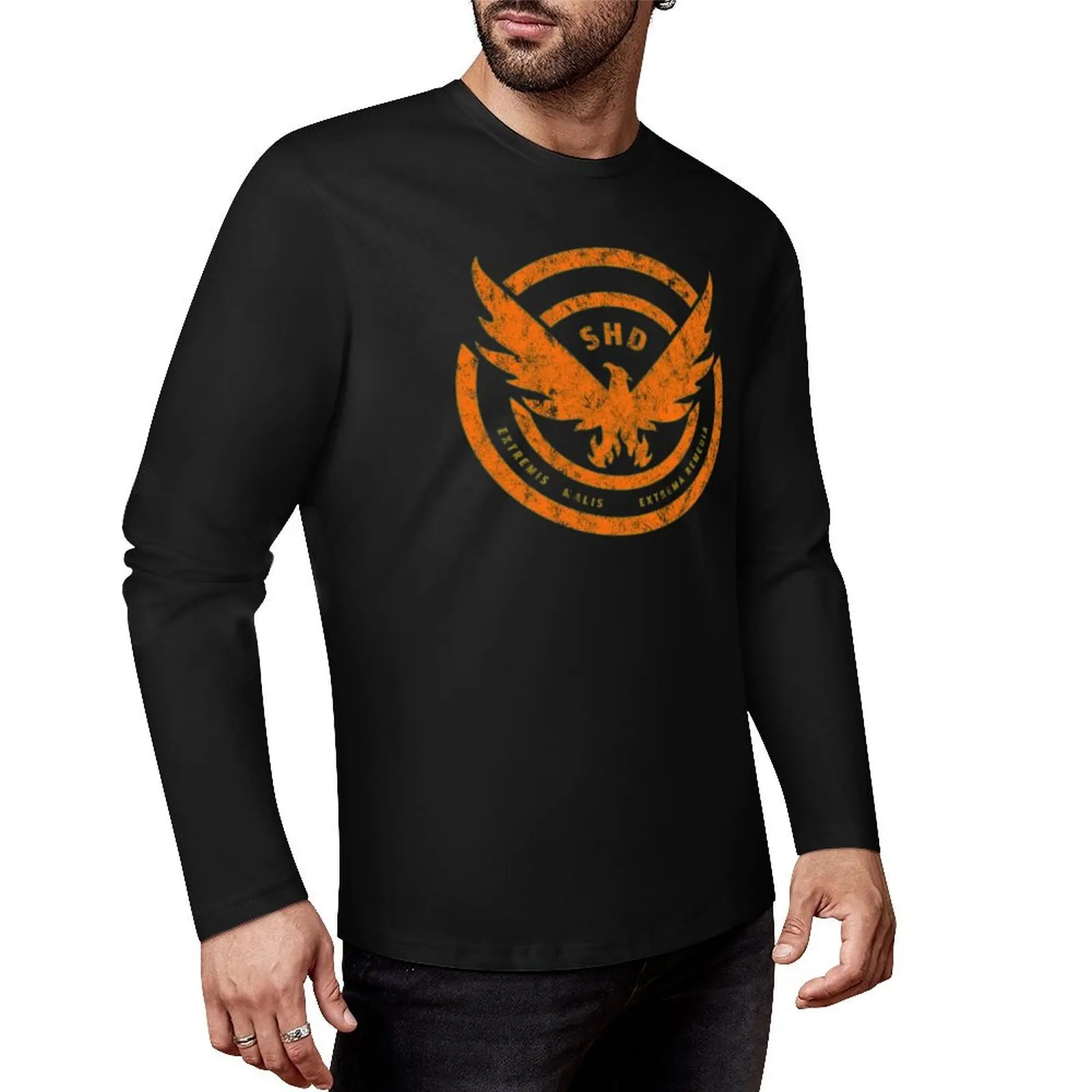 

The Division SHD Logo Distressed Orange Long T-Shirt sweat shirts Blouse Oversized t-shirt slim fit t shirts for men