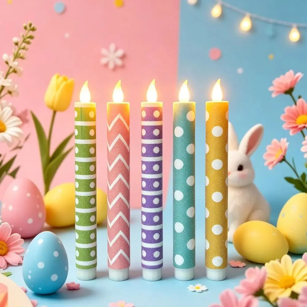 6pcs Macaron Glitter Electronic Candles Realistic Flame Macaron Color Remote Control Candles Simulation Flame Christmas