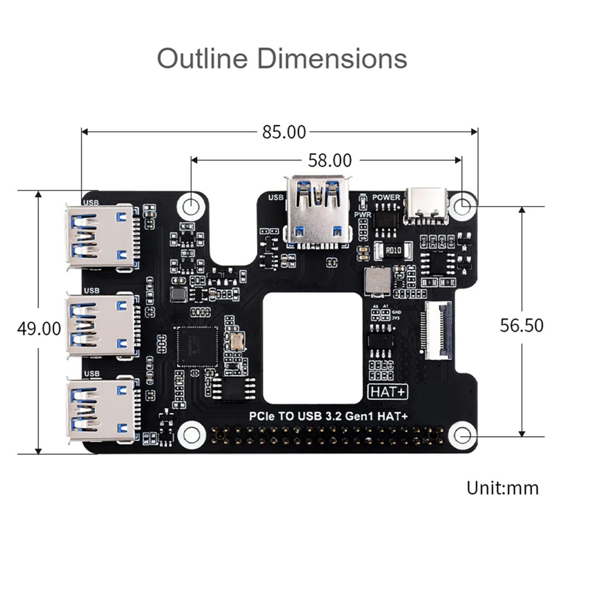 Per Raspberry Pi 5 PCIe a USB 3.2 Gen1 HAT PCIe a USB HUB 4 porte USB Plug and Play per Raspberry Pi 5