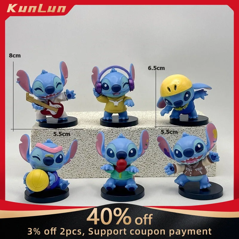 

Набор из 6 фигурок Дисней Лило и Стич: милые мультяшные коллекционные модели, аниме-украшения для рабочего стола, игрушки для украшения торта на день рождения, подарок