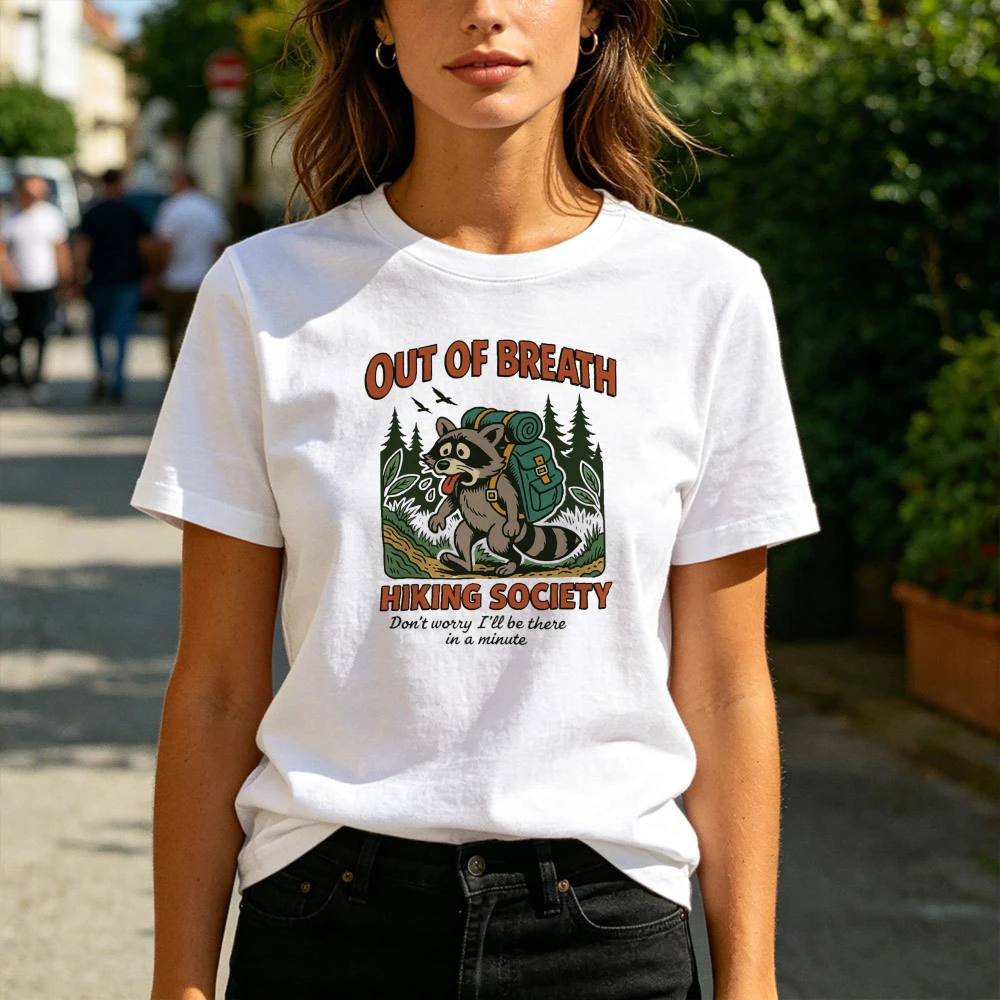 Out of Breath Hiking Societ Shirt Trending Unisex Tee Unique Gift Funny Hiking Raccoon Nature Lovers Clothes Women Clothes